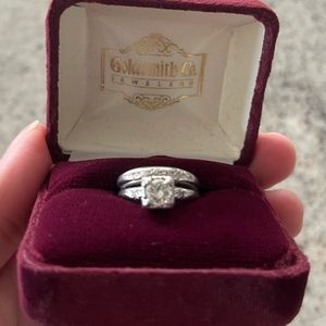 Engagement ring and wedding band: Vintage 14KT White Gold